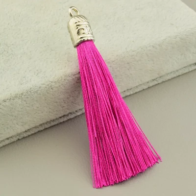 Пензлик шовк (55х80 мм, шовк, метал, гарна, малиновий, срібний)