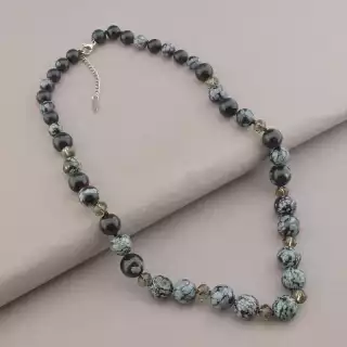 Намисто Обсидіан, Чеський кришталь 50 см.