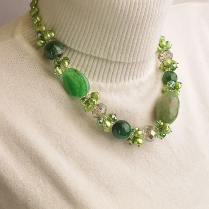 🏷️️ Намисто Агат, Перли, Чеський кришталь 45 см. ss_96266