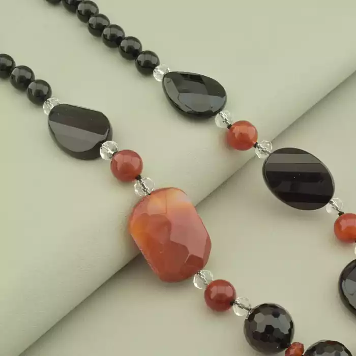 🏷️️ Намисто агат сердолік (60 см, карабін, сталь, чорний, коричневий, срібний) ss_105145