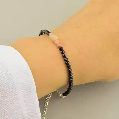 🏷️️ Браслет на карабіні Шпінель, Родоніт, Місячний камінь 18 см срібло (925) F-105660