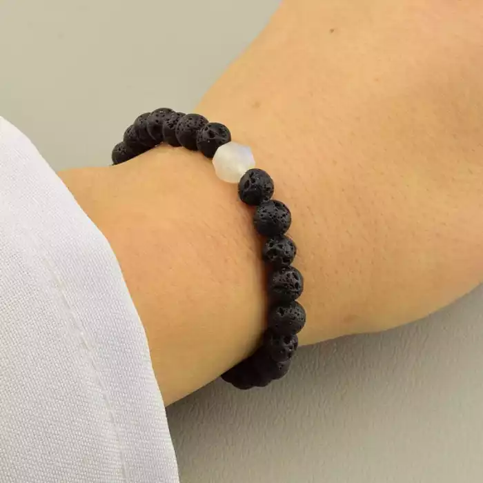 🏷️️ Браслет на резинці Місячний камінь, Лава 16 см F-105860