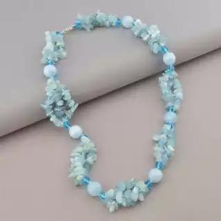 Намисто Аквамарин, Чеський кришталь 52 см. (срібло 925 проба)