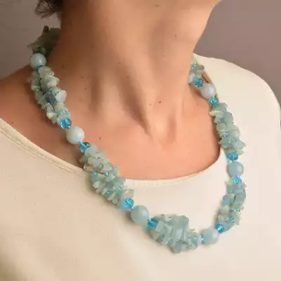 🏷️️ Намисто Аквамарин, Чеський кришталь 52 см. (срібло 925 проба) F-91078