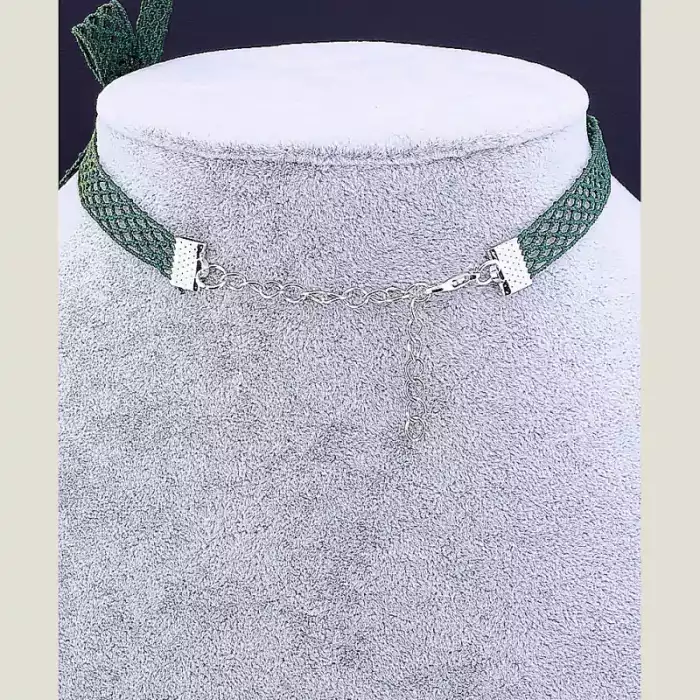 🏷️️ Чокер зелений з бантом FJ тканина 30 см (застібка карабін) ss_35592