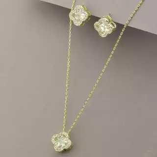 Підвіска + Сережки Saiya Фіаніт 41 см. (позолота 18к (лимонна))