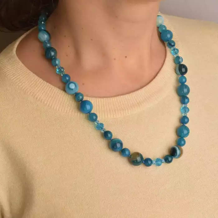 🏷️️ Намисто Агат, Чеський кришталь 52 см. ss_94451