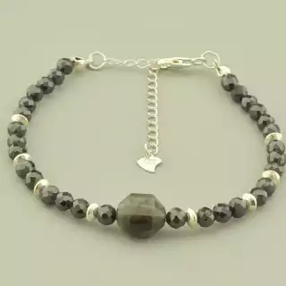 Браслет з карабіном Циркон, Кварц 18 см. (срібло 925 проба)