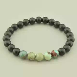 Браслет резинка Туркіз, Шунгіт 20 см.