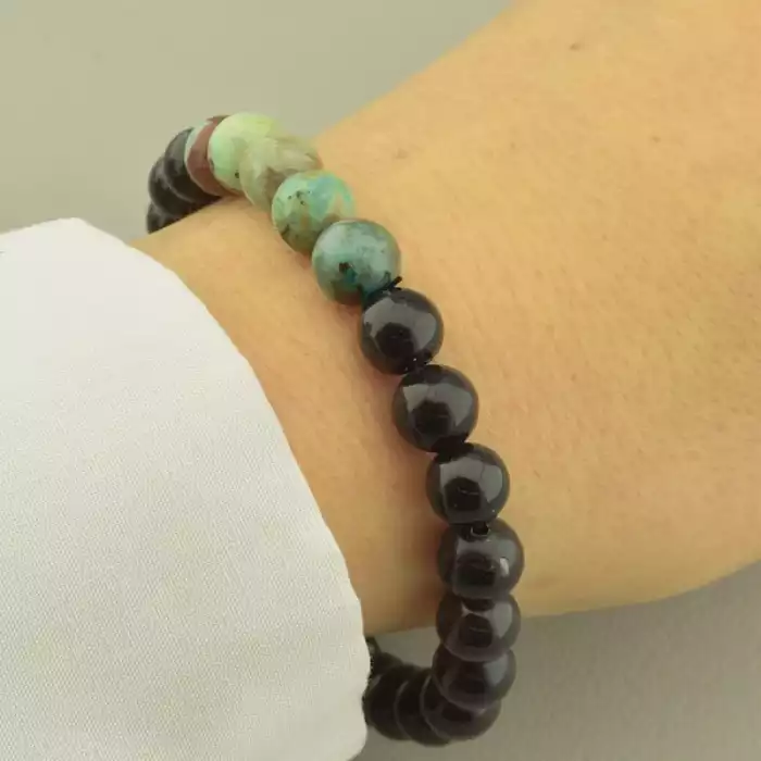 🏷️️ Браслет резинка Туркіз, Шунгіт 20 см. ss_102445