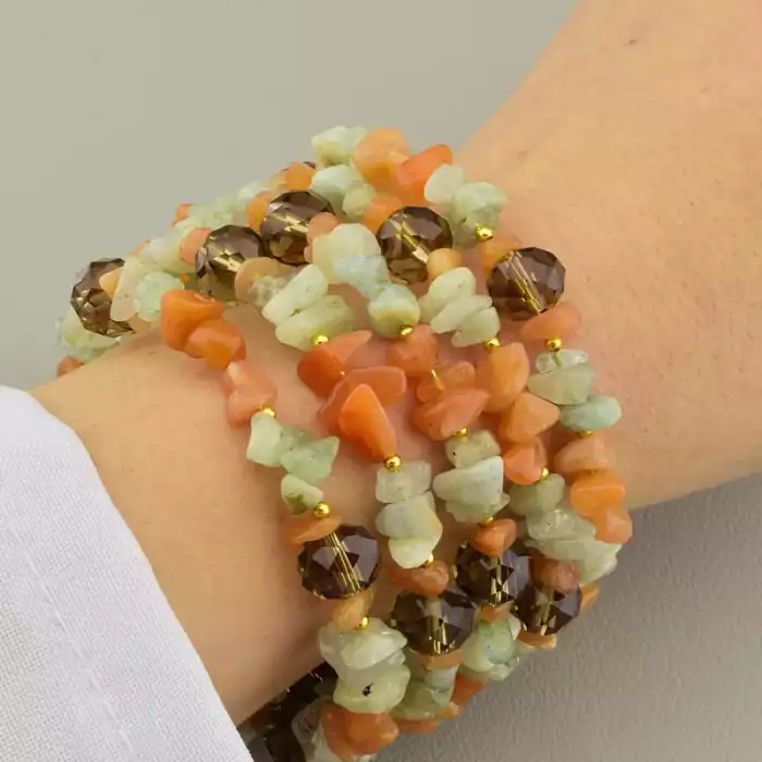 🏷️️ Браслет без застібки з аквамарином і чеським кришталем крихітка (17 см, синьо-сірий, сталь) ss_104743