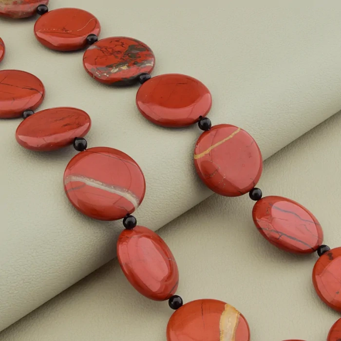 🏷️️ Намисто яшма агат (47 см, з карабіном, сталь, 25х25 мм, коричневий, чорний, срібний) ss_105353