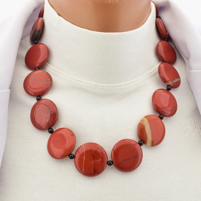 🏷️️ Намисто яшма агат (47 см, з карабіном, сталь, 25х25 мм, коричневий, чорний, срібний) ss_105353