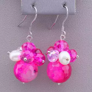 Сережки петля Агат, Чеський кришталь, Перли