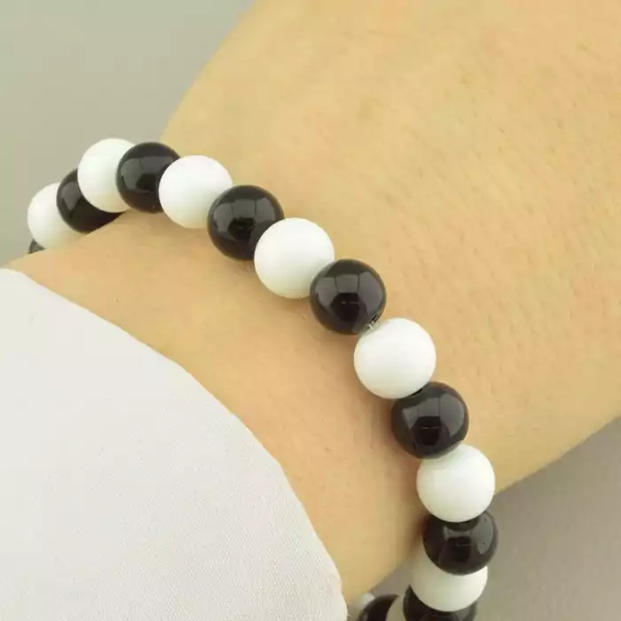 🏷️️ Браслет резинка Агат, Кахолонг 18 см. ss_98861