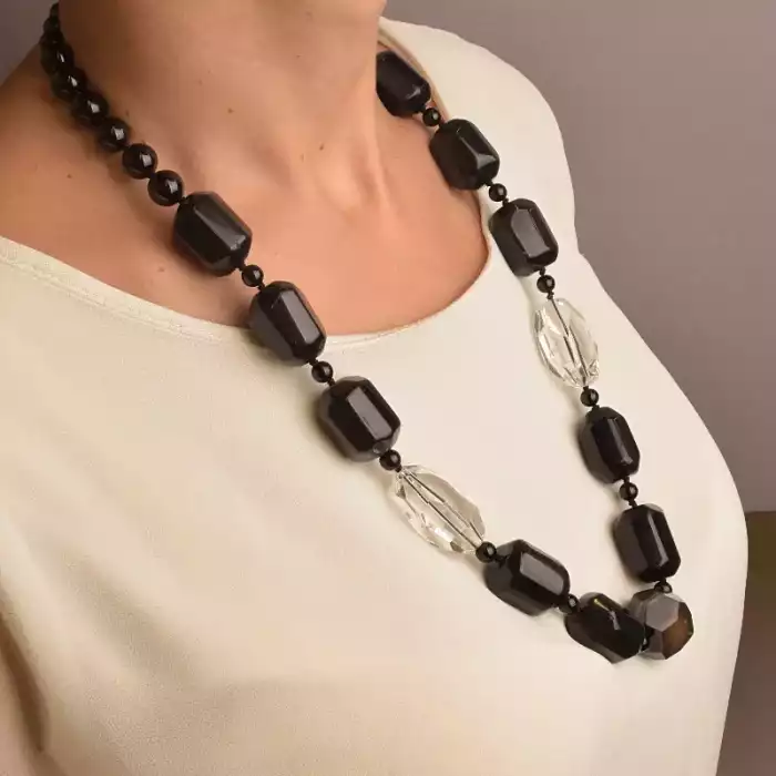 🏷️️ Намисто Агат, Гірський кришталь 65 см ss_71550