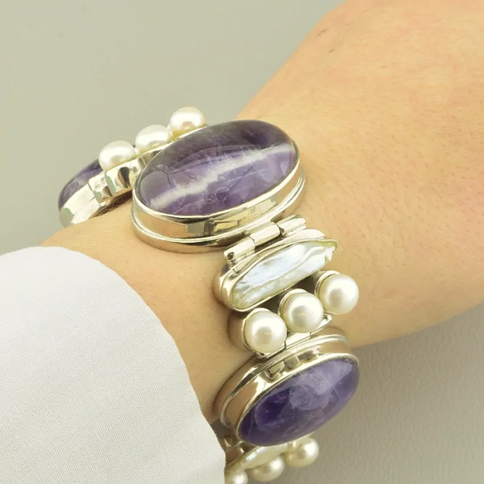 🏷️️ Браслет петля Аметист, Перли 18 см. ss_101143