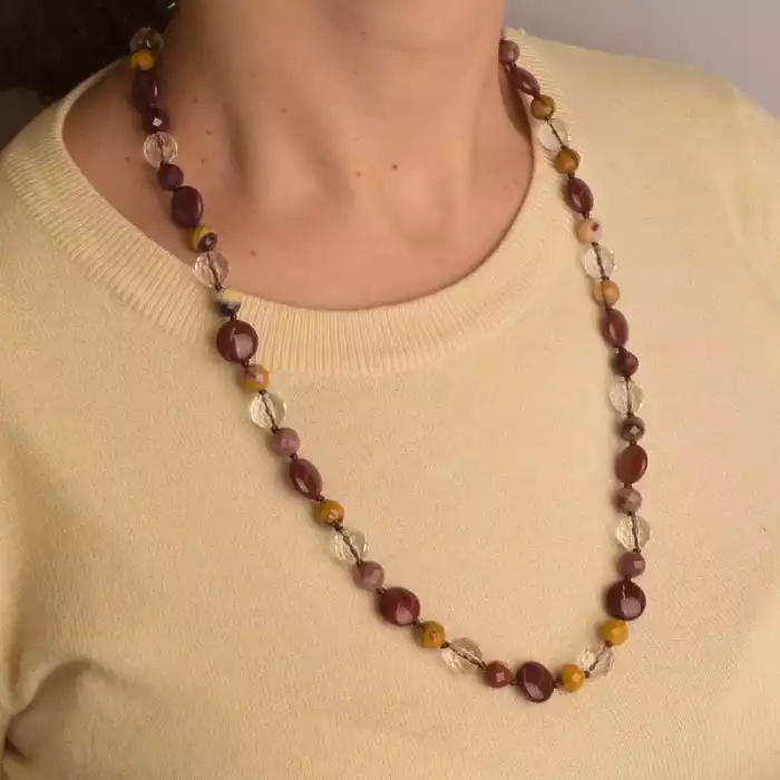 🏷️️ Намисто Яшма, Гірський кришталь 61 см. ss_94452