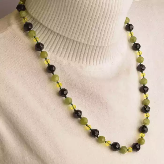 🏷️️ Намисто Жадеїт, Чеський кришталь 55 см. ss_94955