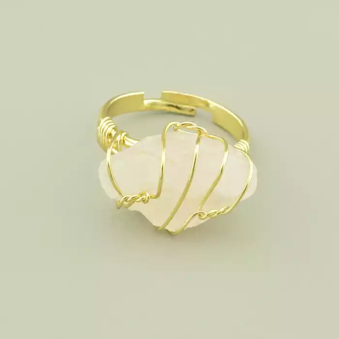 🏷️️ Каблучка роз'ємна Рожевий кварц у дроті ss_103386