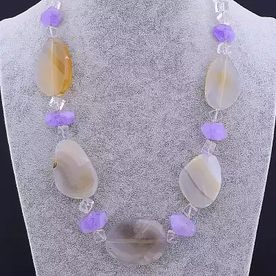 🏷️️ Намисто Агат, Гірський кришталь, Аметист 75 см F-79108