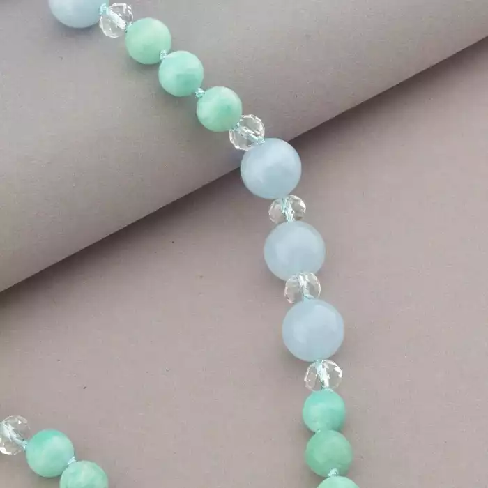 🏷️️ Намисто Аквамарин, Амазонит, Чеський кришталь 57 см. (срібло 925 проба) ss_91080