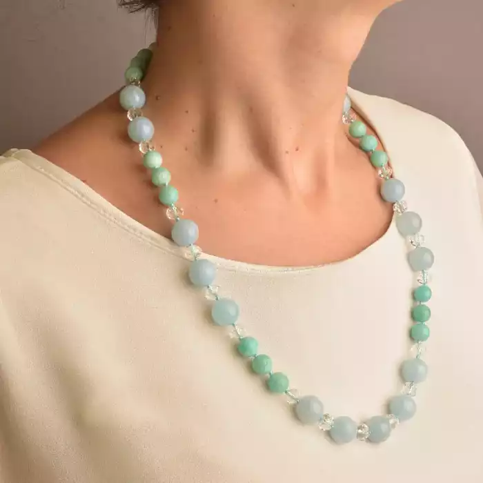 🏷️️ Намисто Аквамарин, Амазонит, Чеський кришталь 57 см. (срібло 925 проба) ss_91080