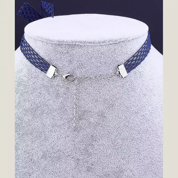 🏷️️ Чокер синій з бантом FJ тканина 30 см (застібка карабін) ss_35594