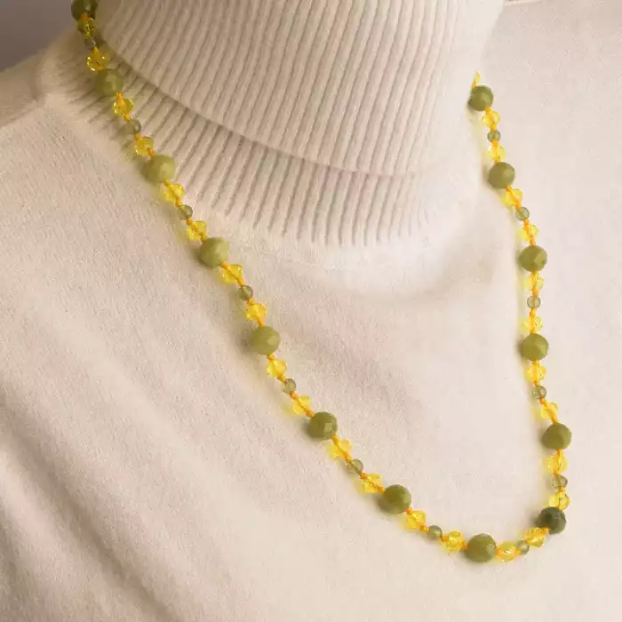 🏷️️ Намисто Жадеїт, Чеський кришталь 55 см. ss_94956