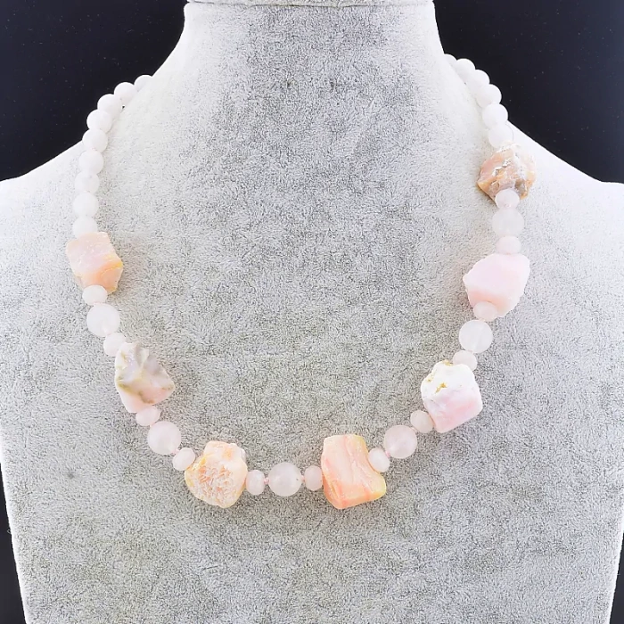 🏷️️ Намисто Рожевий кварц, Опал 50 см ss_78682