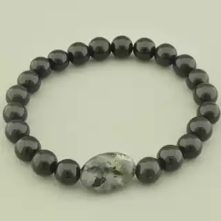 Браслет резинка з лабрадором та шунгітом (18 см)