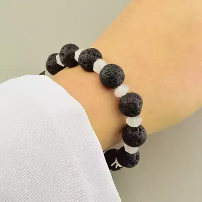 🏷️️ Браслет на резинці Лава, Рожевий кварц 17 см F-105863