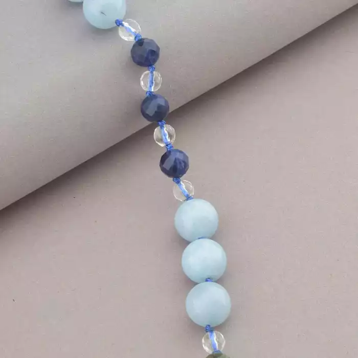 🏷️️ Намисто Аквамарин, Лазурит, Гірський кришталь 61 см. (срібло 925 проба) ss_91081