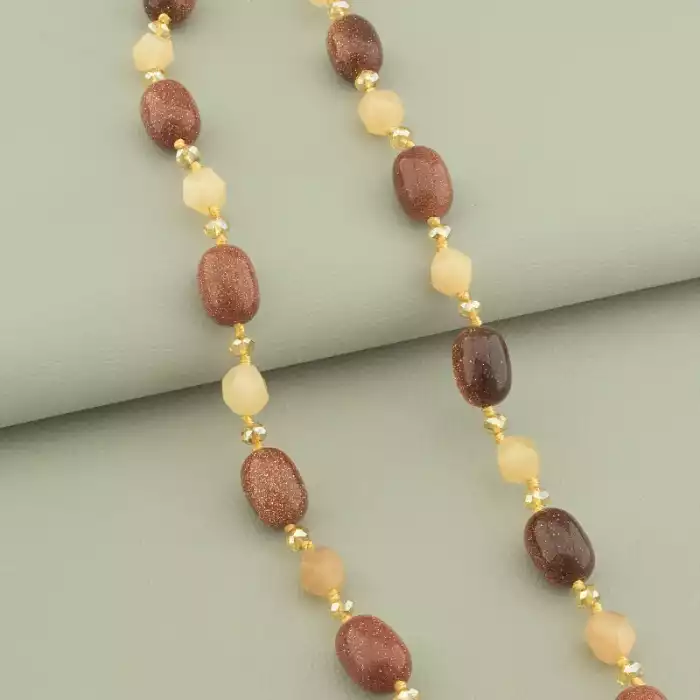 🏷️️ Намисто Агат, Золотий Пісок, Чеський кришталь 59 см. ss_98463