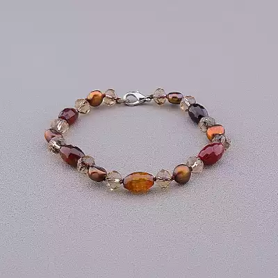 Браслет на карабіні Агат, Чеський кришталь, Перли 22 см