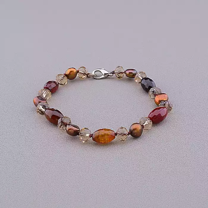 🏷️️ Браслет на карабіні Агат, Чеський кришталь, Перли 22 см ss_106269