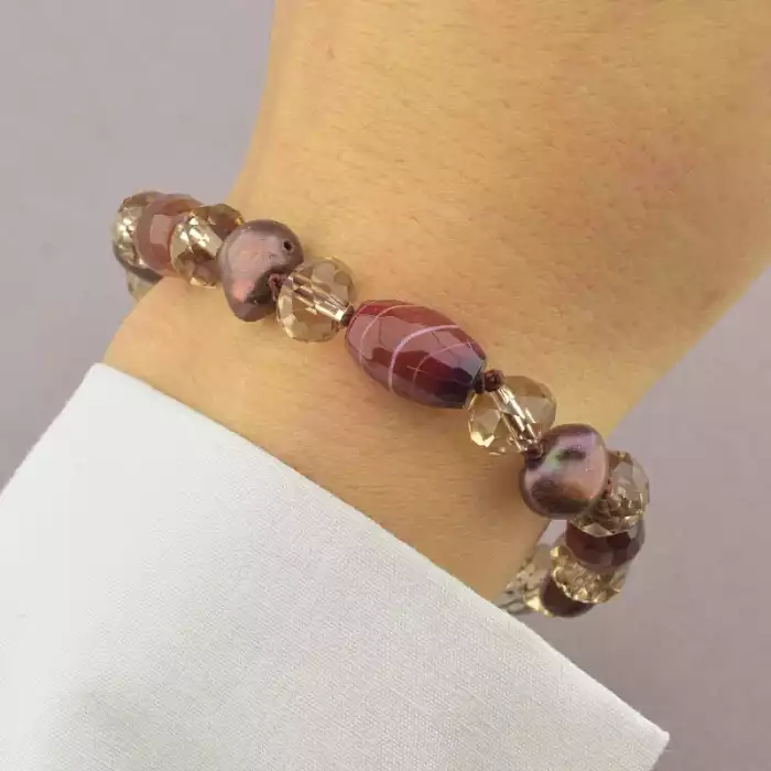 🏷️️ Браслет на карабіні Агат, Чеський кришталь, Перли 22 см ss_106269