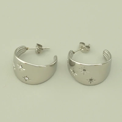 Сережки Stainless Steel Фіаніт (родій)