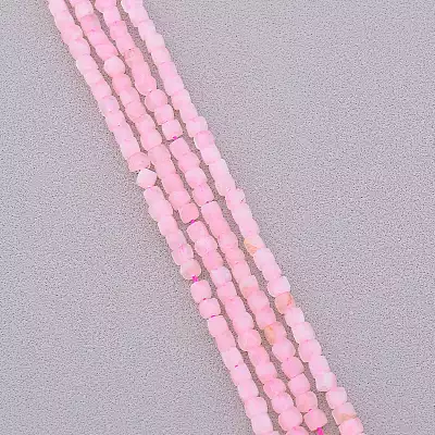 🏷️️ Намистини Рожевий кварц 39 см на нитці (натуральне каміння, без застібки) грановані квадратні F-83777