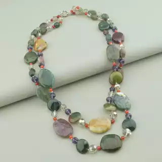 Намисто Яшма, Сердолік, Чеський кришталь 55 см