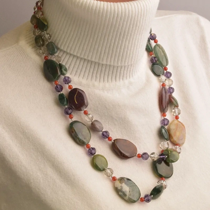 🏷️️ Намисто Яшма, Сердолік, Чеський кришталь 55 см ss_52637