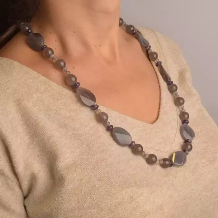 🏷️️ Намисто Агат, Аметист 68 см ss_53557