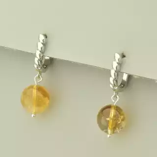 Сережки на англійській застібці Цитрін (родій)