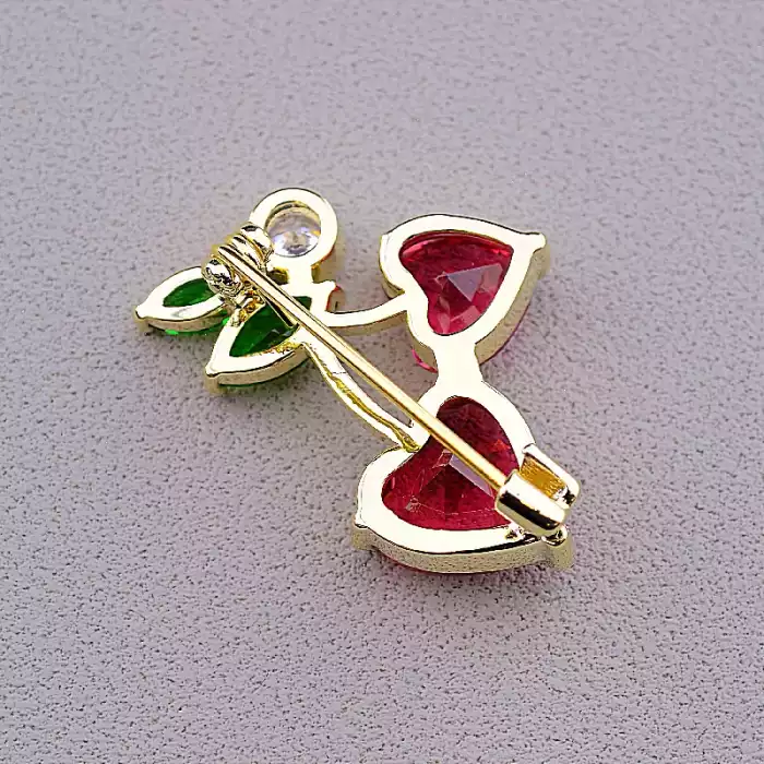 🏷️️ Брошка вишні з фіанітом (позолота 18к) ss_96940