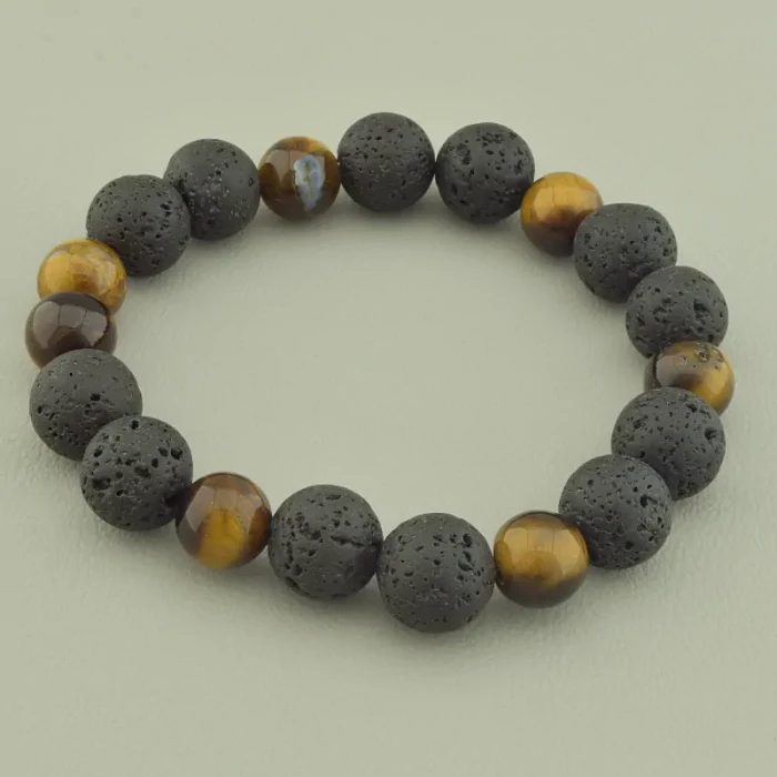 🏷️️ Браслет резинка Лава, Тигрове око 19 см. ss_97379