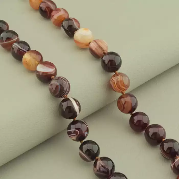 🏷️️ Намисто агат (45 см, з карабіном, сталь, 12 мм, коричневий, срібний) ss_105255