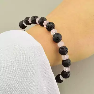 🏷️️ Браслет на резинці Лава, Рожевий кварц 21 см F-105864