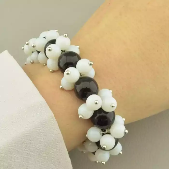 🏷️️ Браслет резинка Агат, Кахолонг 16 см. ss_98864