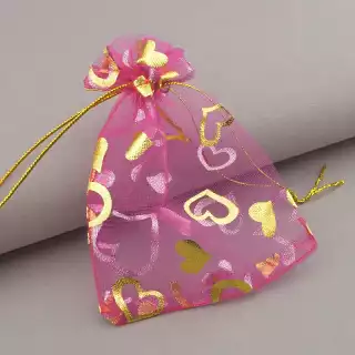 Мішечок з органзи подарунковий 120х90 мм (малиновий, на шнурку)