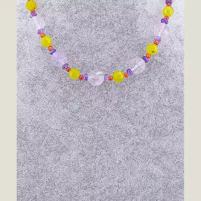 🏷️️ Намисто Аметист, Пренит, Сердолік 44 см ss_53041